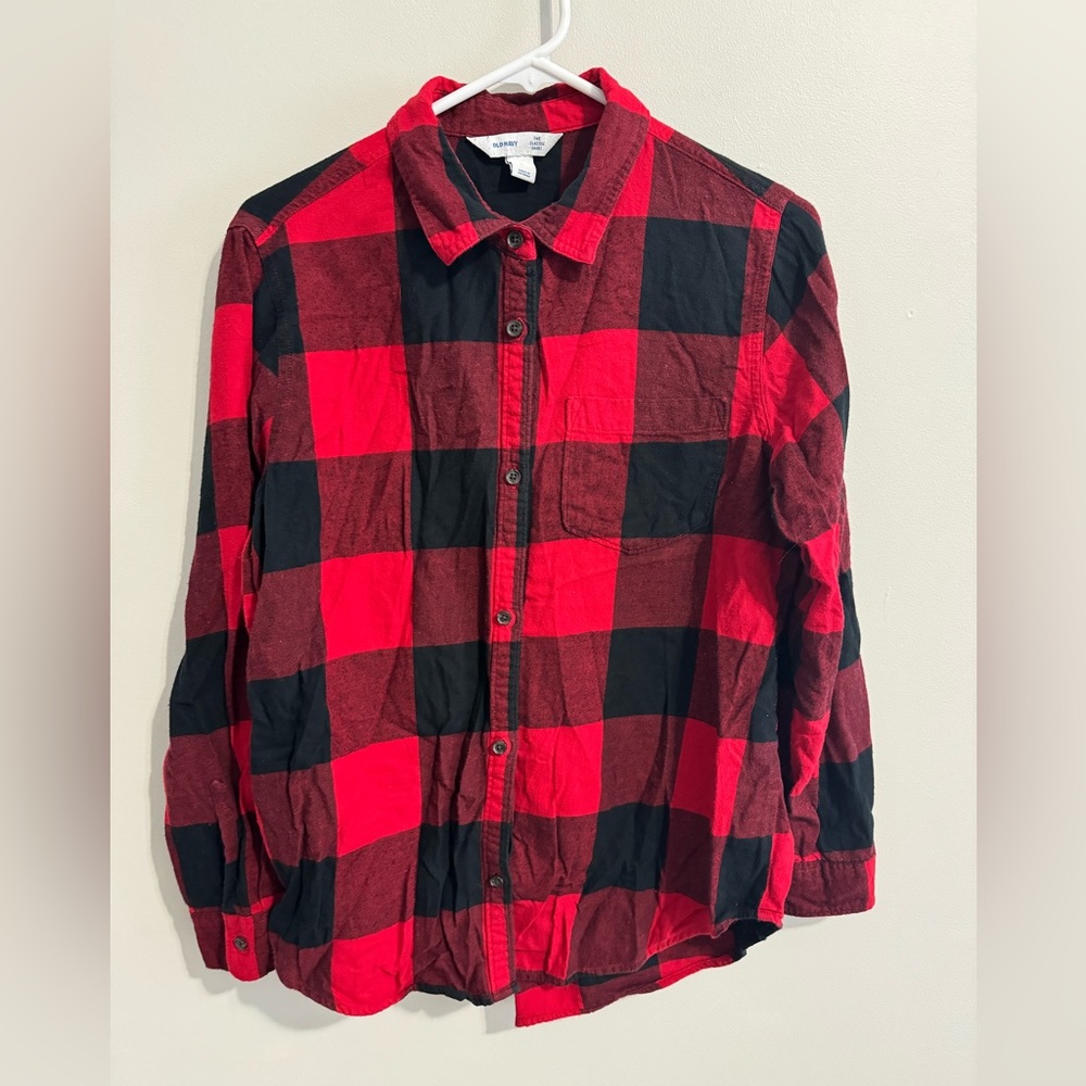 Old Navy Women’s Classic Flannel Shirt Red Buffalo Plaid  L